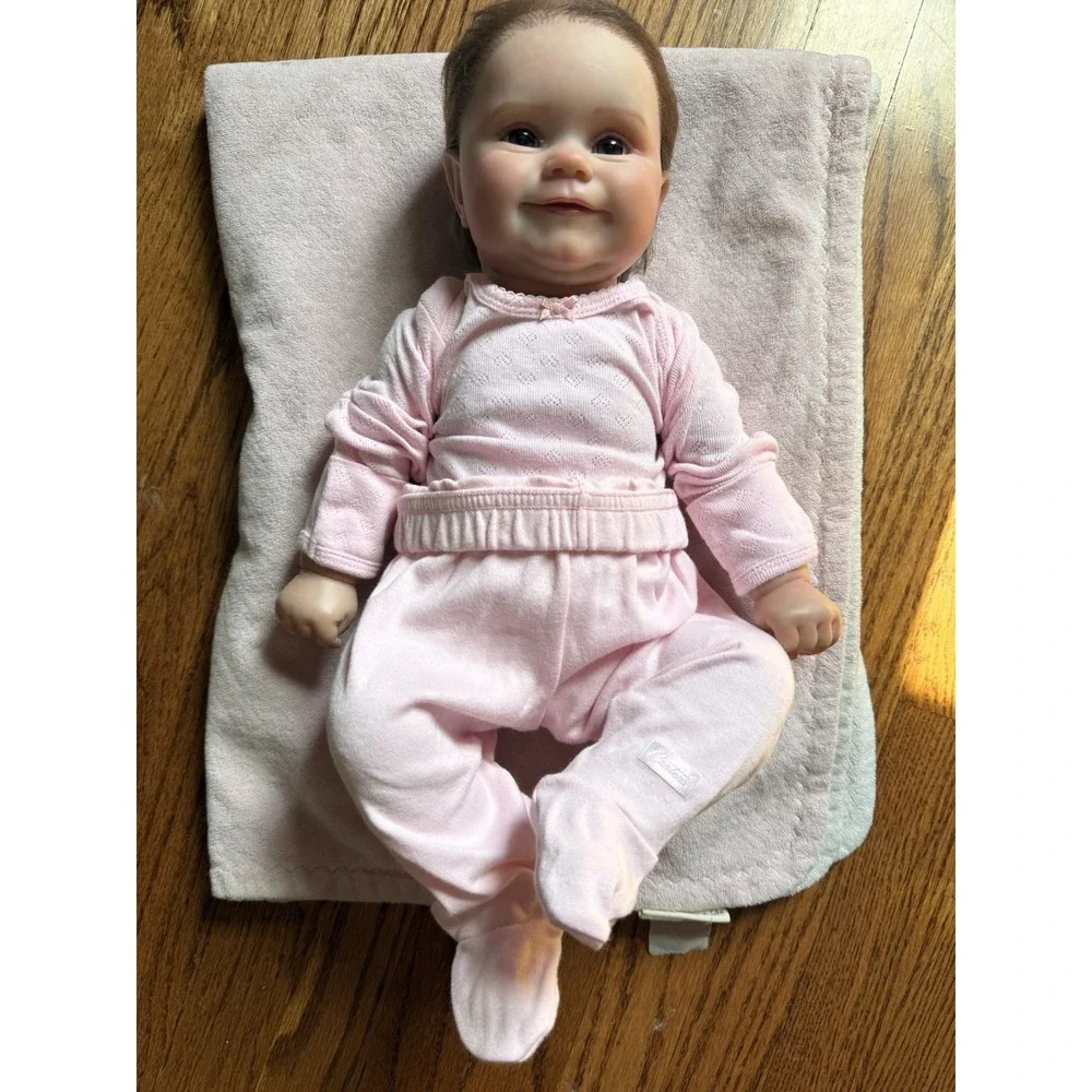 Reborn Baby Doll Vinyl Light Complexion Brown Straight Hair Pink Outfit RBG-18-1